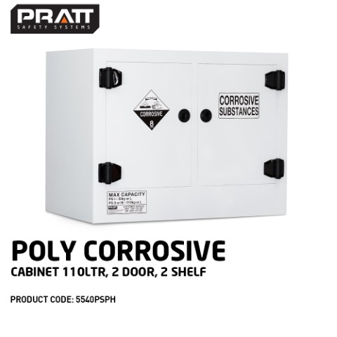 PRATT CABINET DG CORROSIVE POLYETHYLENE 2 SHELF 110L 700X 1000 X 600MM